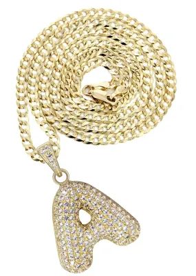 10K Yellow Gold Bubble Letter "A" CZ Necklace | Appx. 13.9 Grams