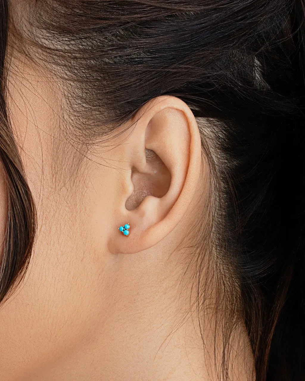 14K Gold Turquoise Trinity Stud Earrings