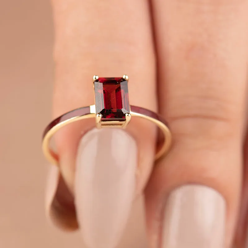 14K Solid Gold Reve Ring with Red Octagon