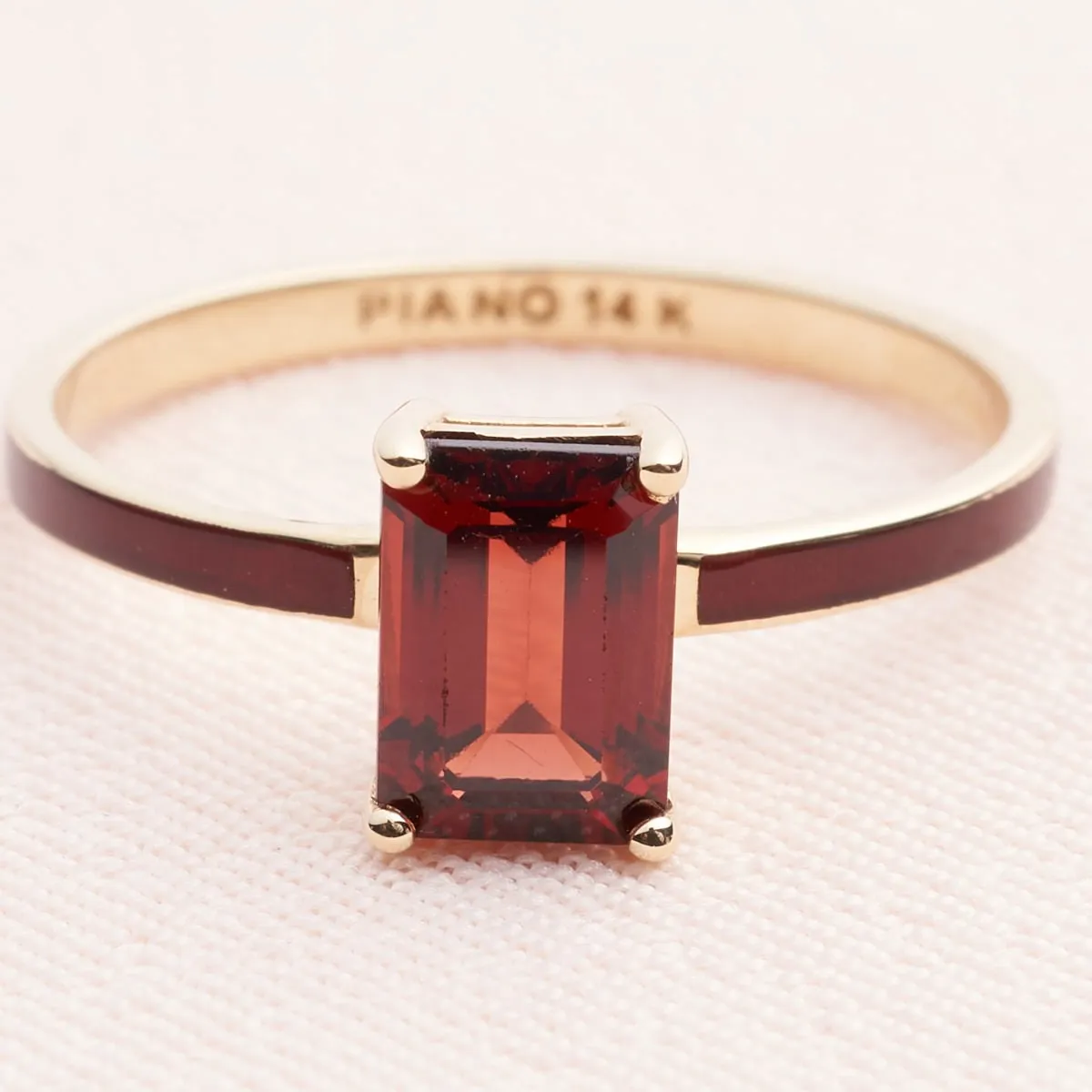14K Solid Gold Reve Ring with Red Octagon