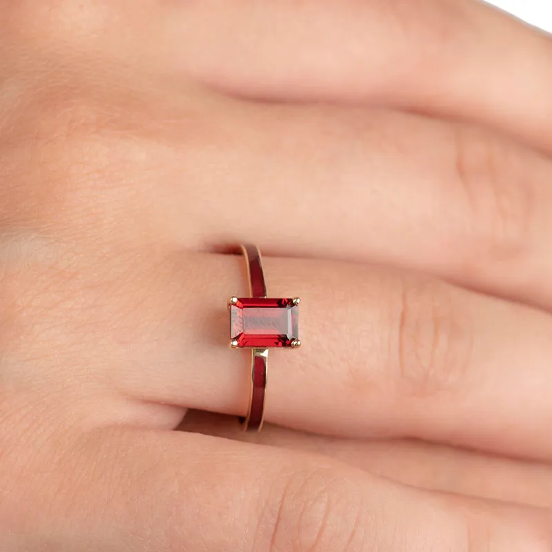 14K Solid Gold Reve Ring with Red Octagon