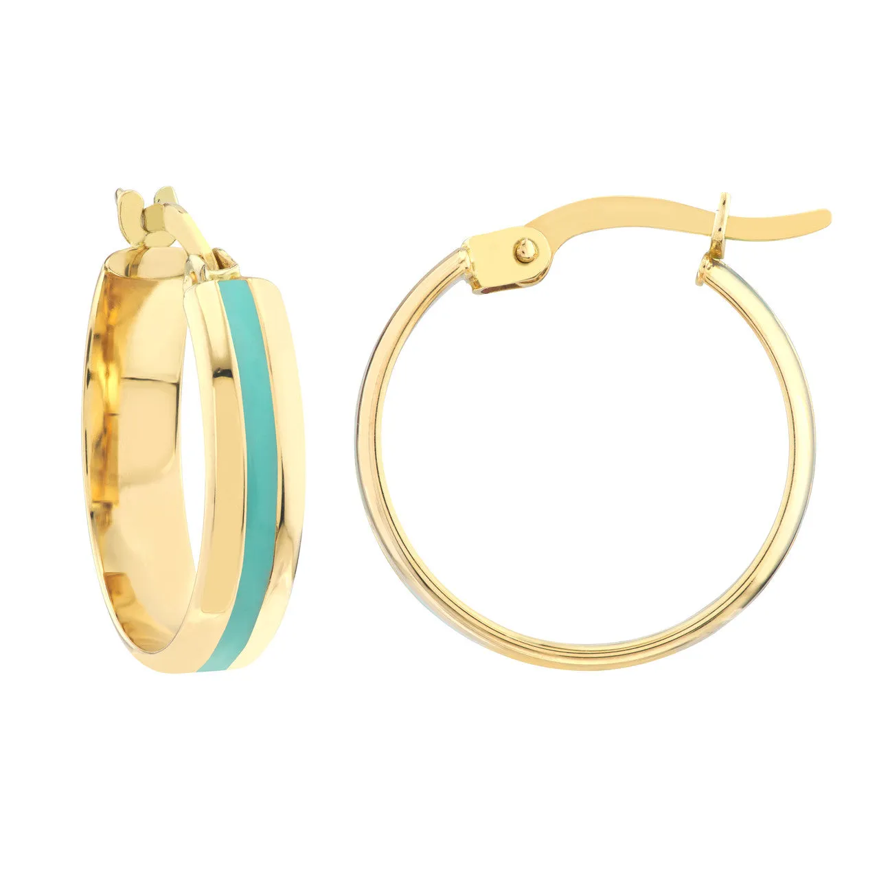 14k Turquoise Enamel Hoops