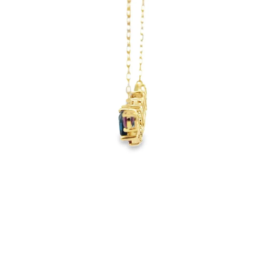 14K Yellow Gold Cluster Necklace | Peridot, Blue Topaz, Rhodolite Garnet, Citrine, Diamond Cable Link Chain