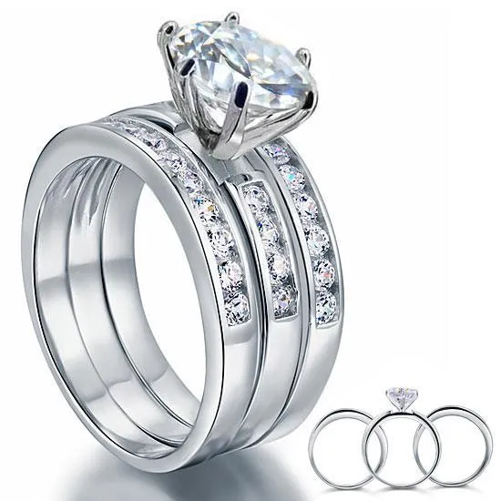 2 Ct Simulated Diamond 925 Sterling Silver Wedding Engagement Ring Set 3-Pcs