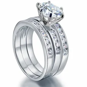 2 Ct Simulated Diamond 925 Sterling Silver Wedding Engagement Ring Set 3-Pcs