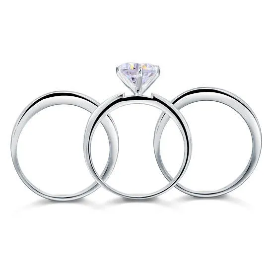 2 Ct Simulated Diamond 925 Sterling Silver Wedding Engagement Ring Set 3-Pcs