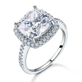 925 Sterling Silver Wedding Engagement Ring 5 Carat Cushion Cut Simulated Diamond Luxury Jewelry