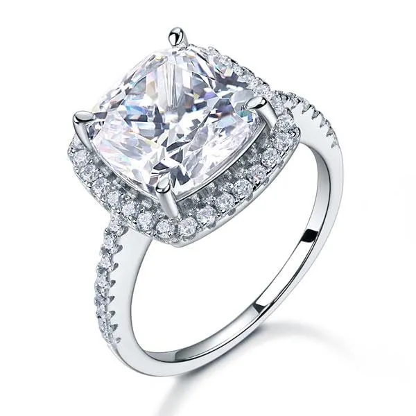 925 Sterling Silver Wedding Engagement Ring 5 Carat Cushion Cut Simulated Diamond Luxury Jewelry