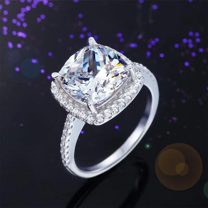 925 Sterling Silver Wedding Engagement Ring 5 Carat Cushion Cut Simulated Diamond Luxury Jewelry