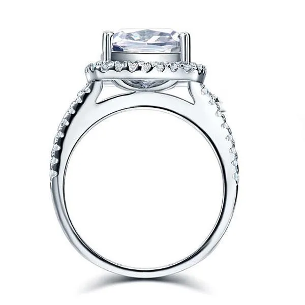 925 Sterling Silver Wedding Engagement Ring 5 Carat Cushion Cut Simulated Diamond Luxury Jewelry