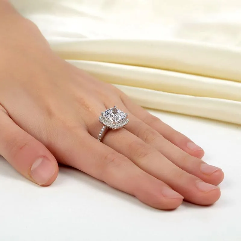 925 Sterling Silver Wedding Engagement Ring 5 Carat Cushion Cut Simulated Diamond Luxury Jewelry
