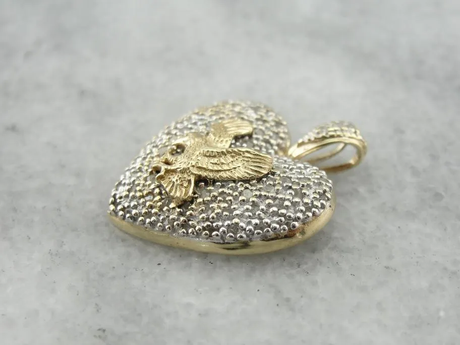 American Eagle and Diamond Heart Pendant