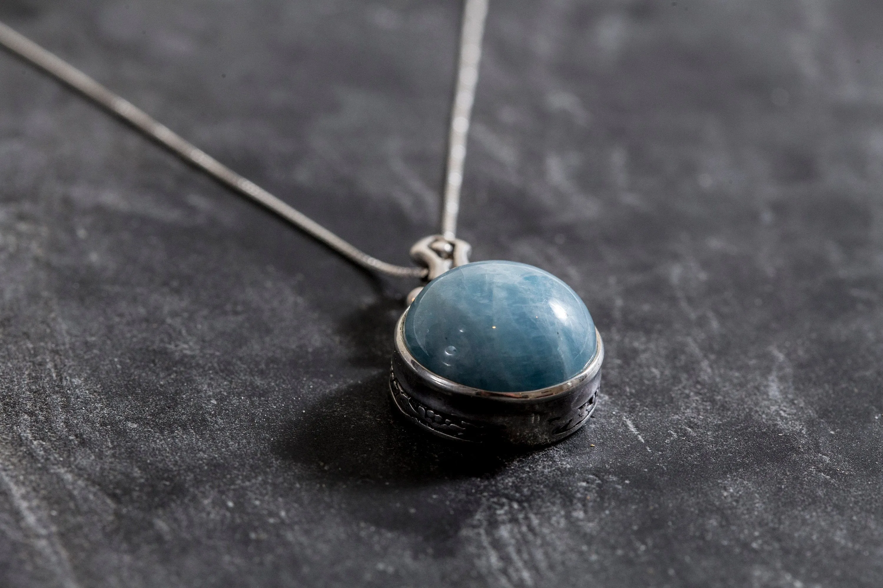 Aquamarine Pendant - Statement Aquamarine Necklace - Blue Ancient Necklace