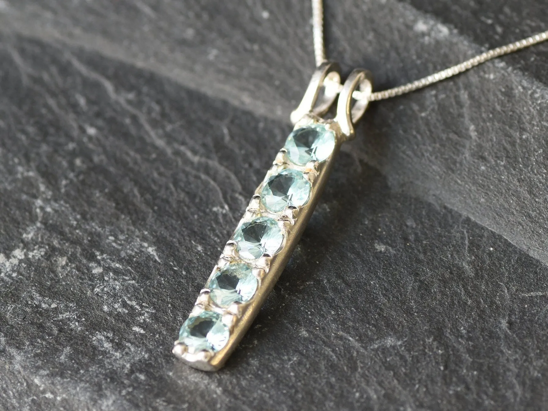 Aquamarine Pendant - Vertical Aqua Necklace - Layering Necklace
