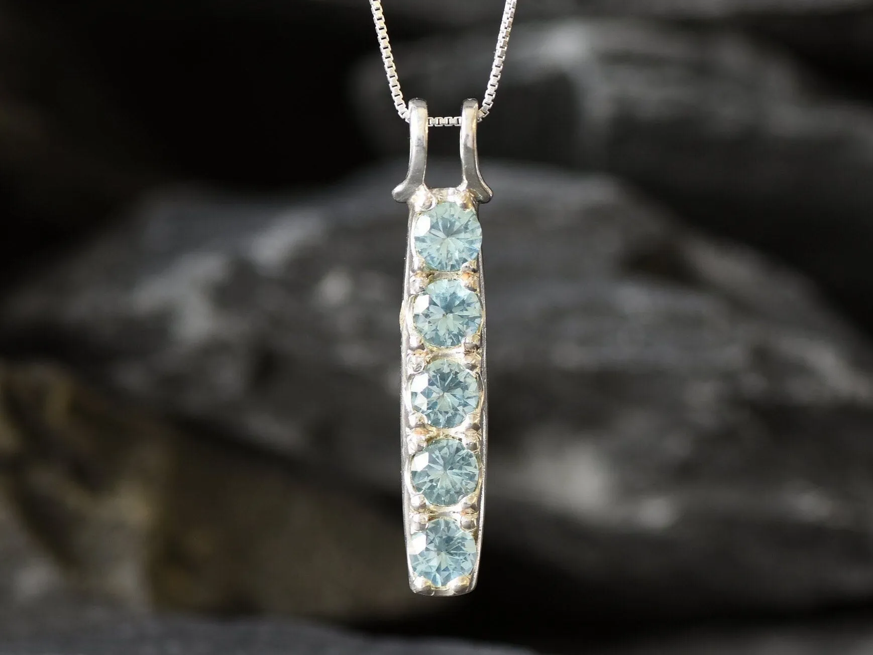 Aquamarine Pendant - Vertical Aqua Necklace - Layering Necklace