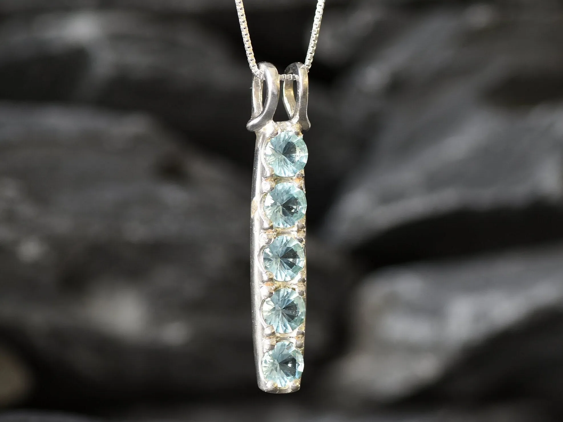 Aquamarine Pendant - Vertical Aqua Necklace - Layering Necklace