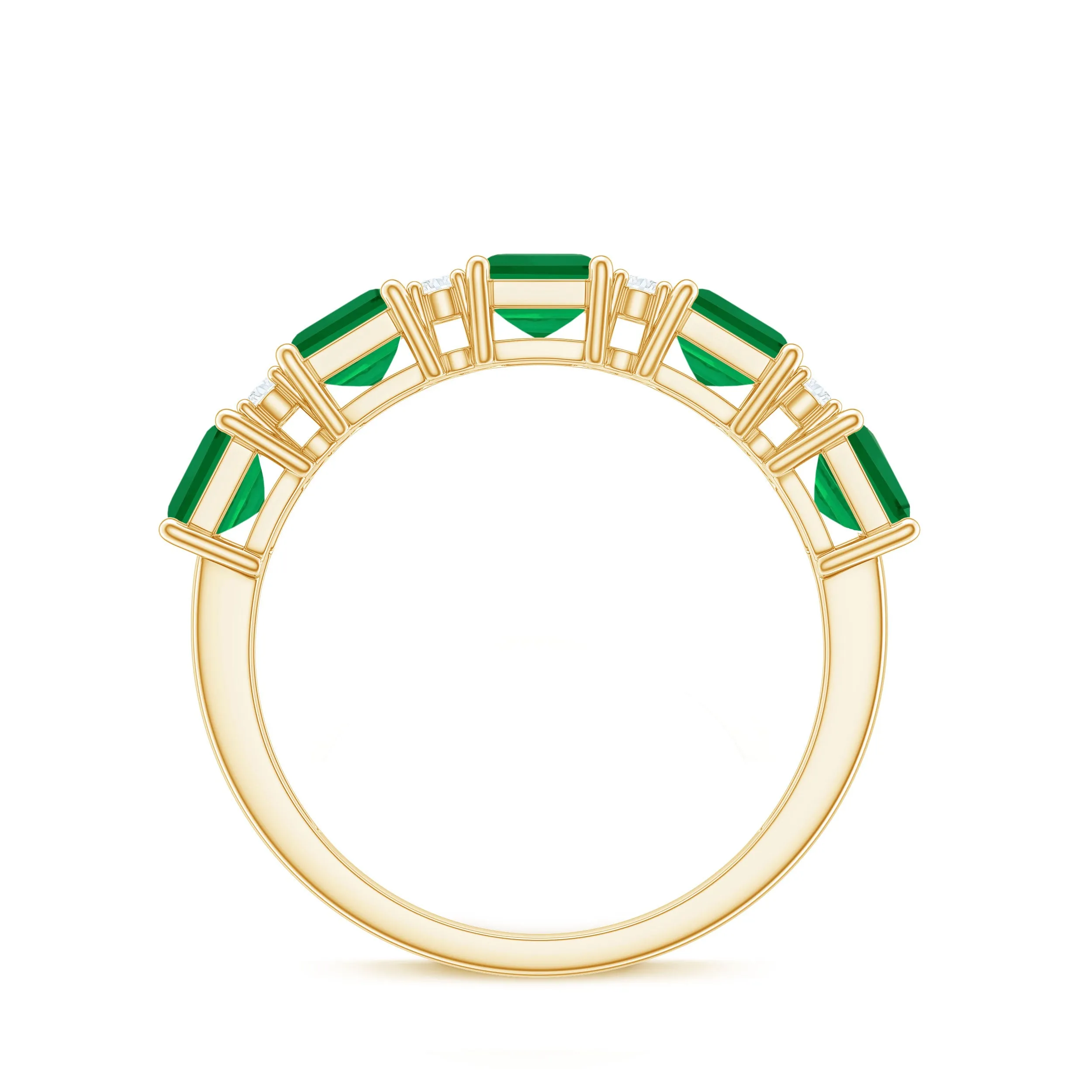 Asscher shape Emerald and Diamond Classic Wedding Band Ring