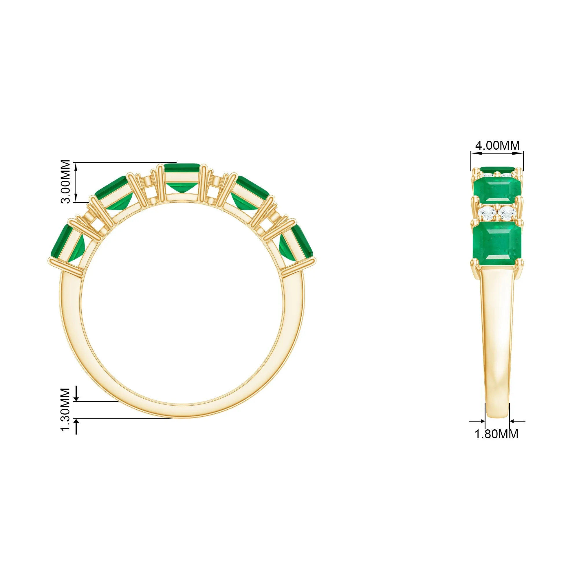 Asscher shape Emerald and Diamond Classic Wedding Band Ring