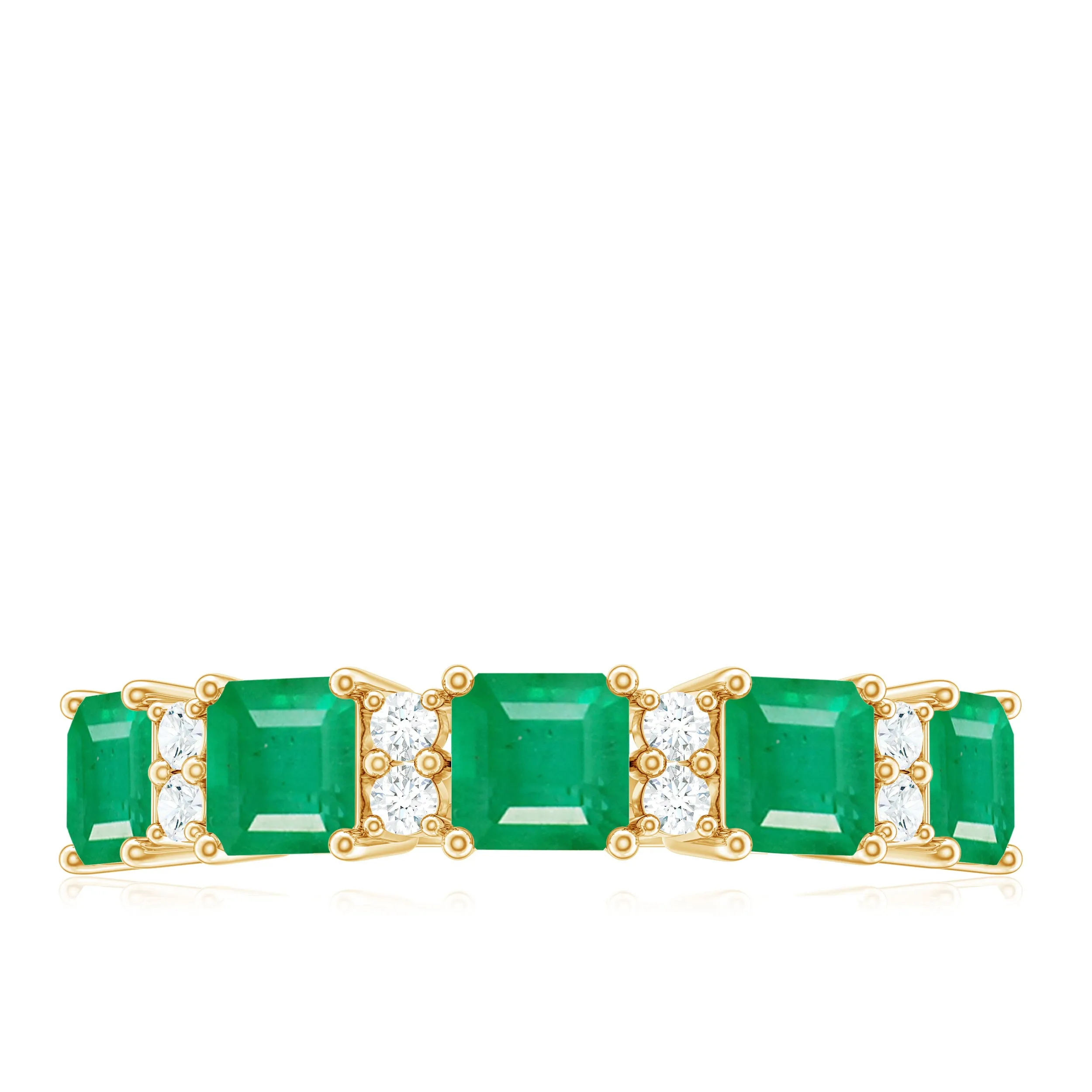Asscher shape Emerald and Diamond Classic Wedding Band Ring