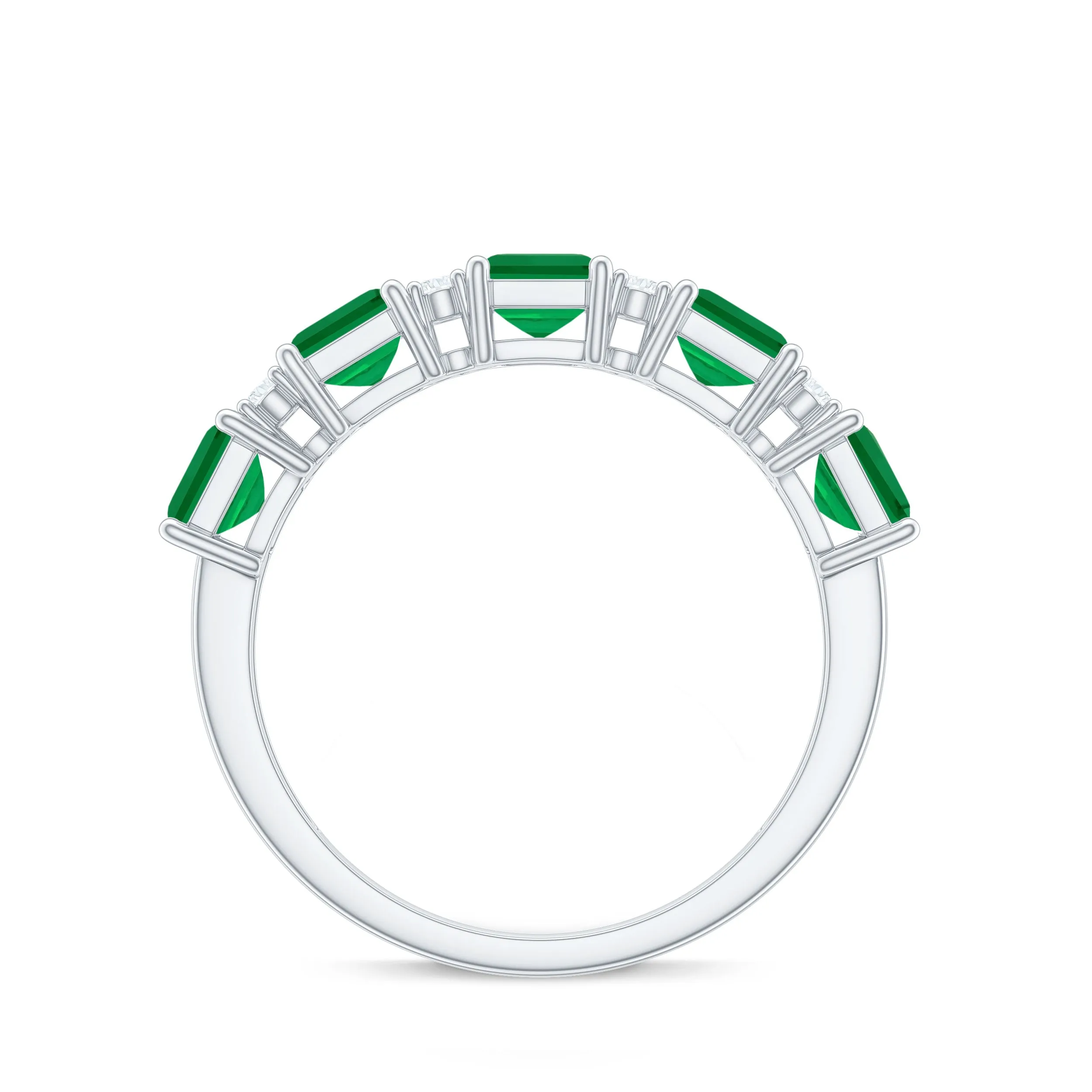 Asscher shape Emerald and Diamond Classic Wedding Band Ring