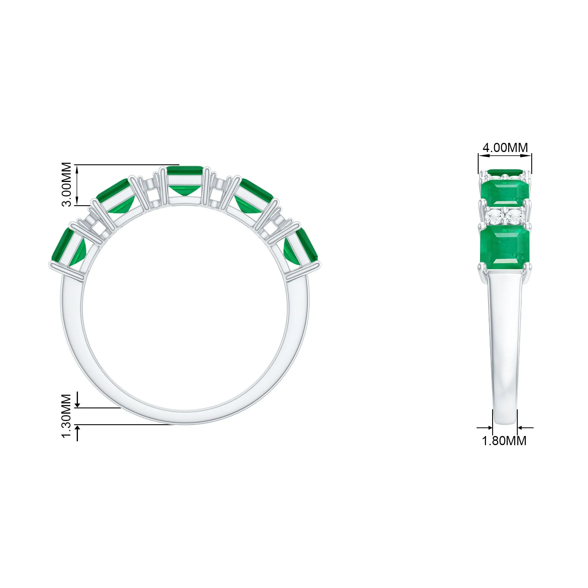 Asscher shape Emerald and Diamond Classic Wedding Band Ring