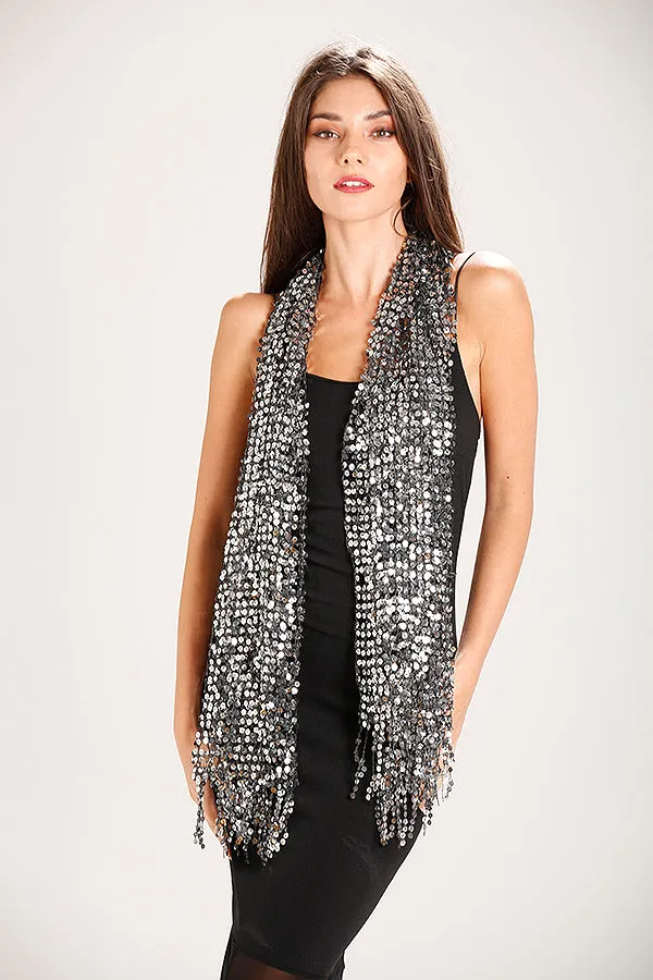 Black & Silver Sequin Scarf