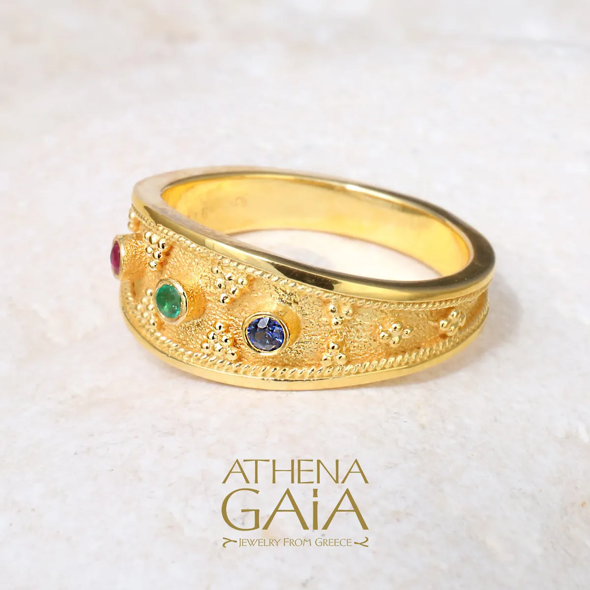 Byzantine Embroidery Graduated Band Ring