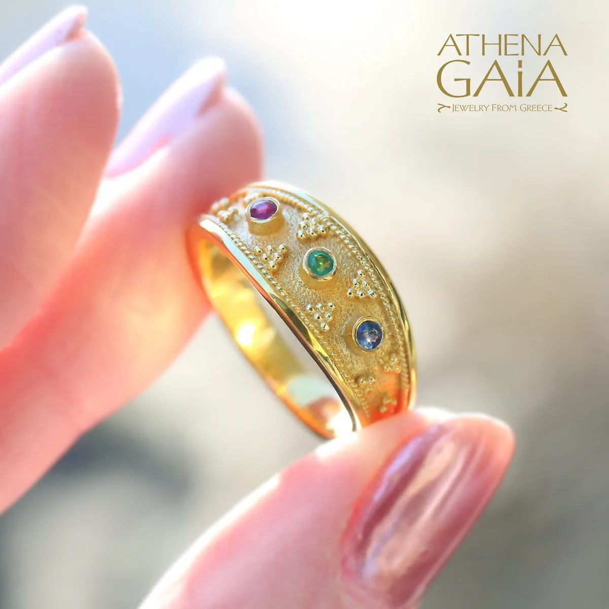 Byzantine Embroidery Graduated Band Ring