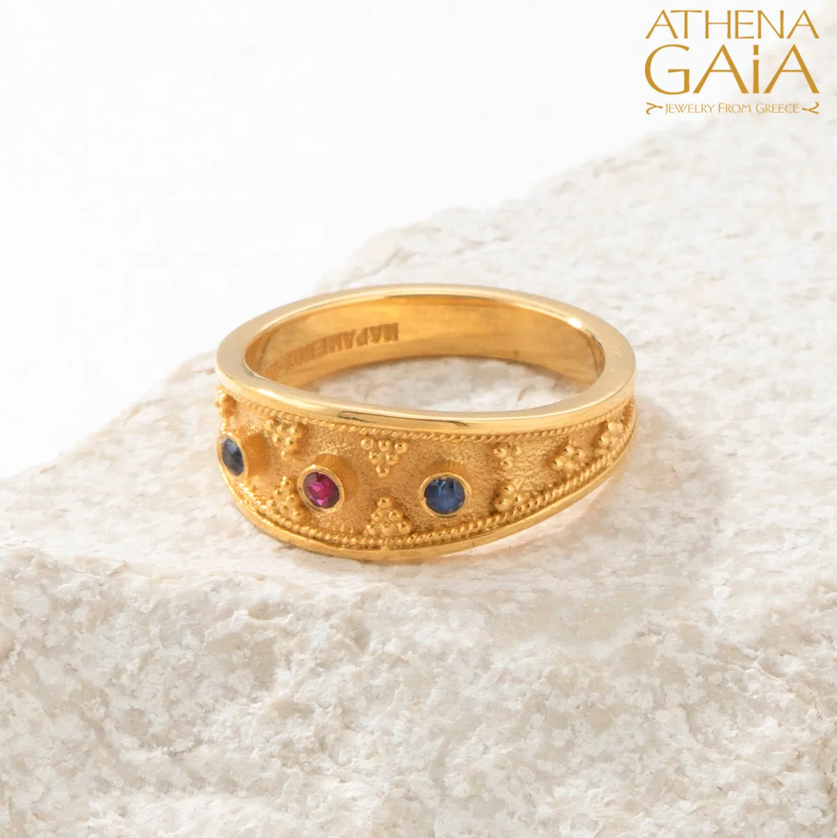 Byzantine Embroidery Graduated Band Ring