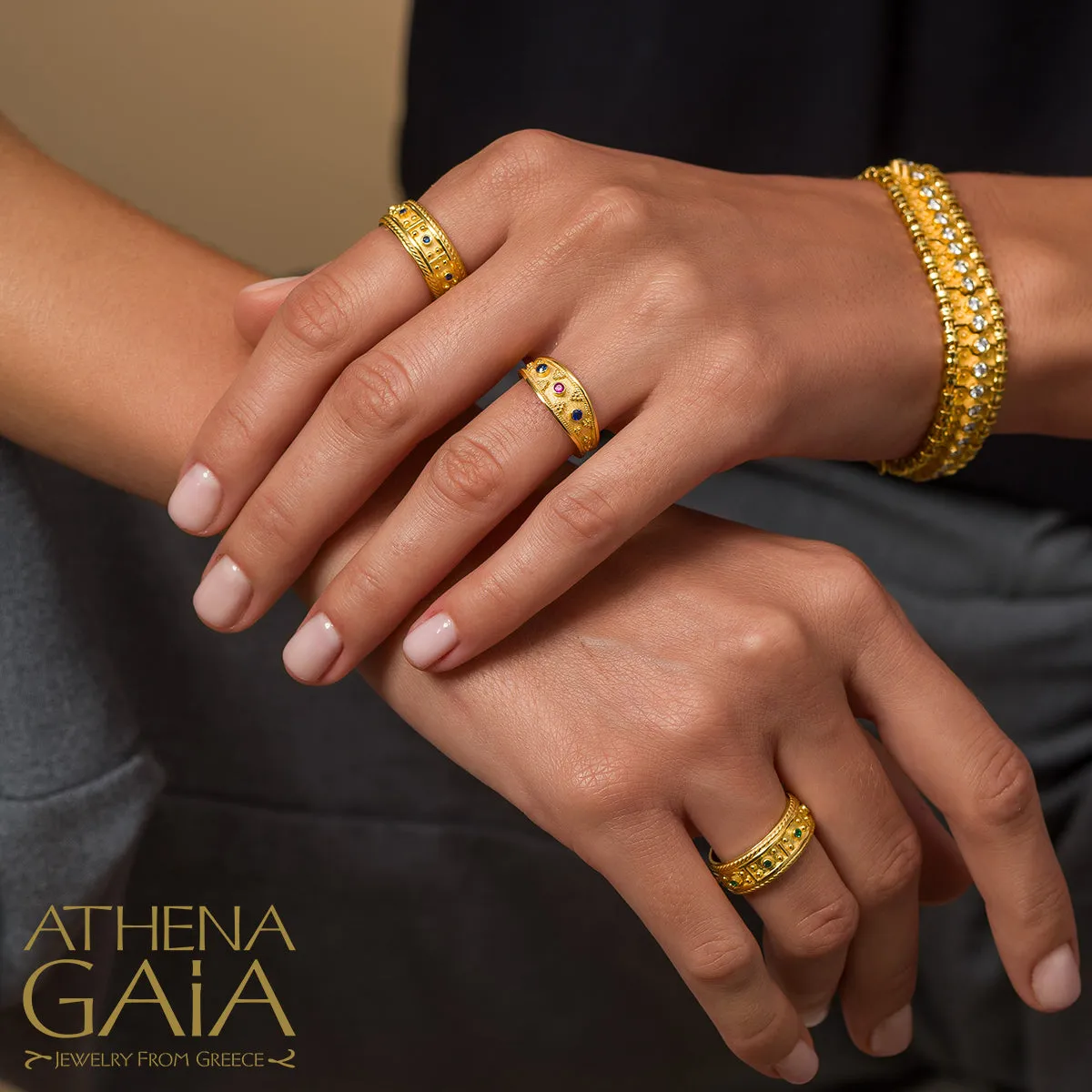 Byzantine Embroidery Graduated Band Ring