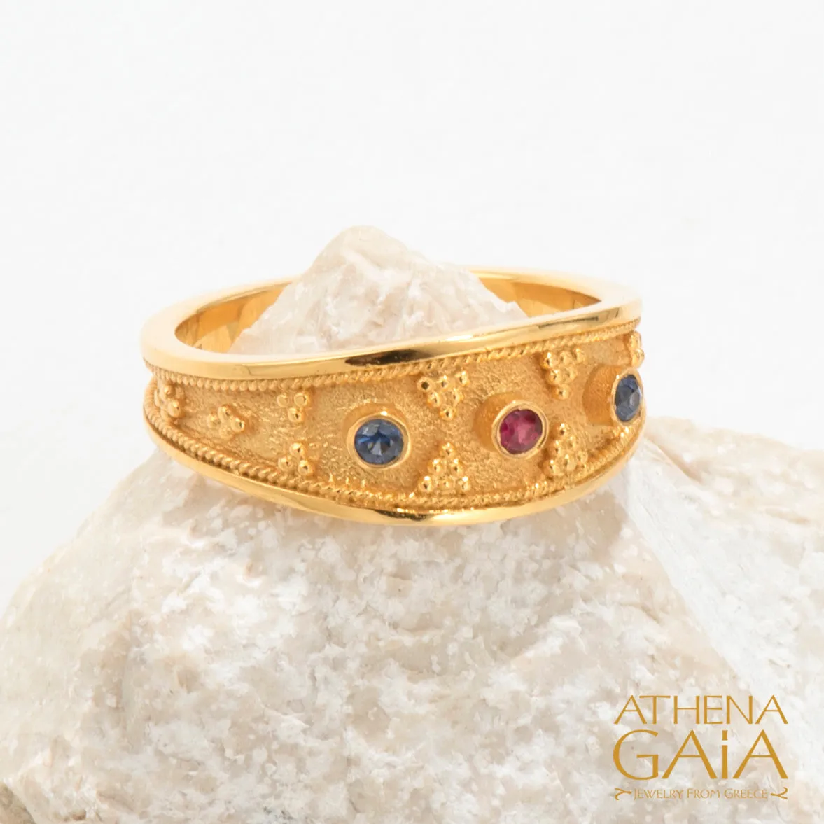 Byzantine Embroidery Graduated Band Ring