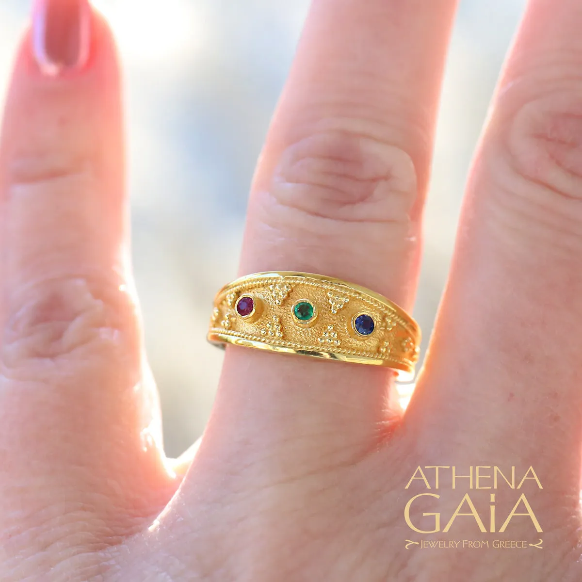 Byzantine Embroidery Graduated Band Ring