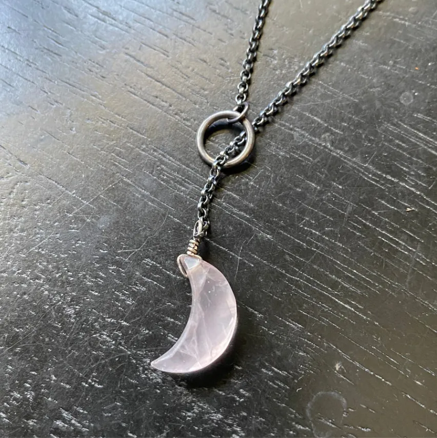 Crescent Moon Lariat Necklace with Your Choice of Crystal