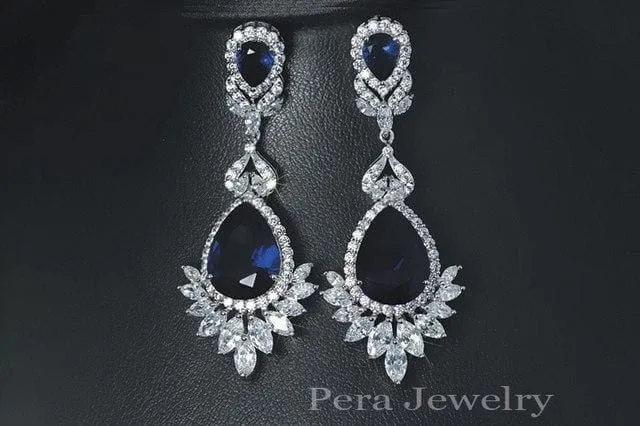 CZ Brand Luxury Silver Color Big Water Drop Cubic Zirconia Stone Earrings