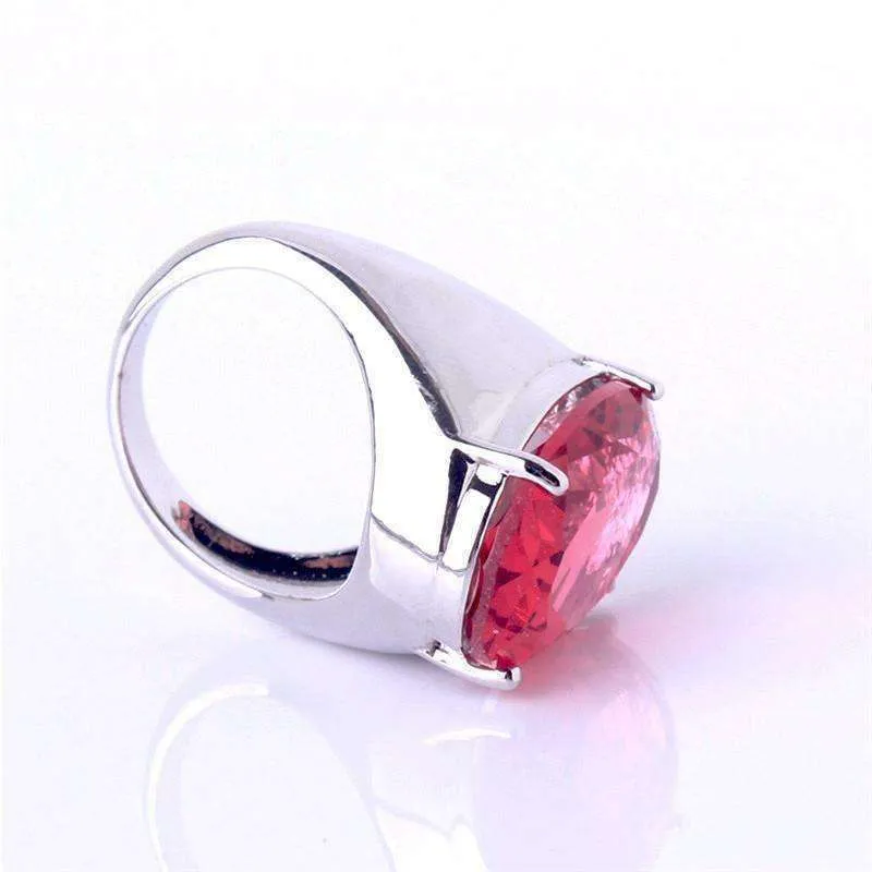 Flamingo Kisses 15ct Pink Oval Cut Austrian Crystal White Gold Plated Cocktail Ring