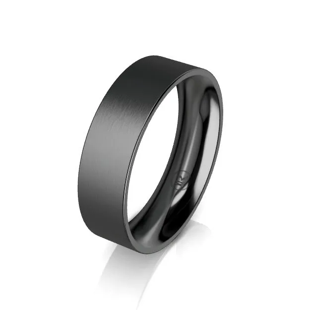 Flat Black Zirconium Wedding Ring - Comfort Fit (AG)
