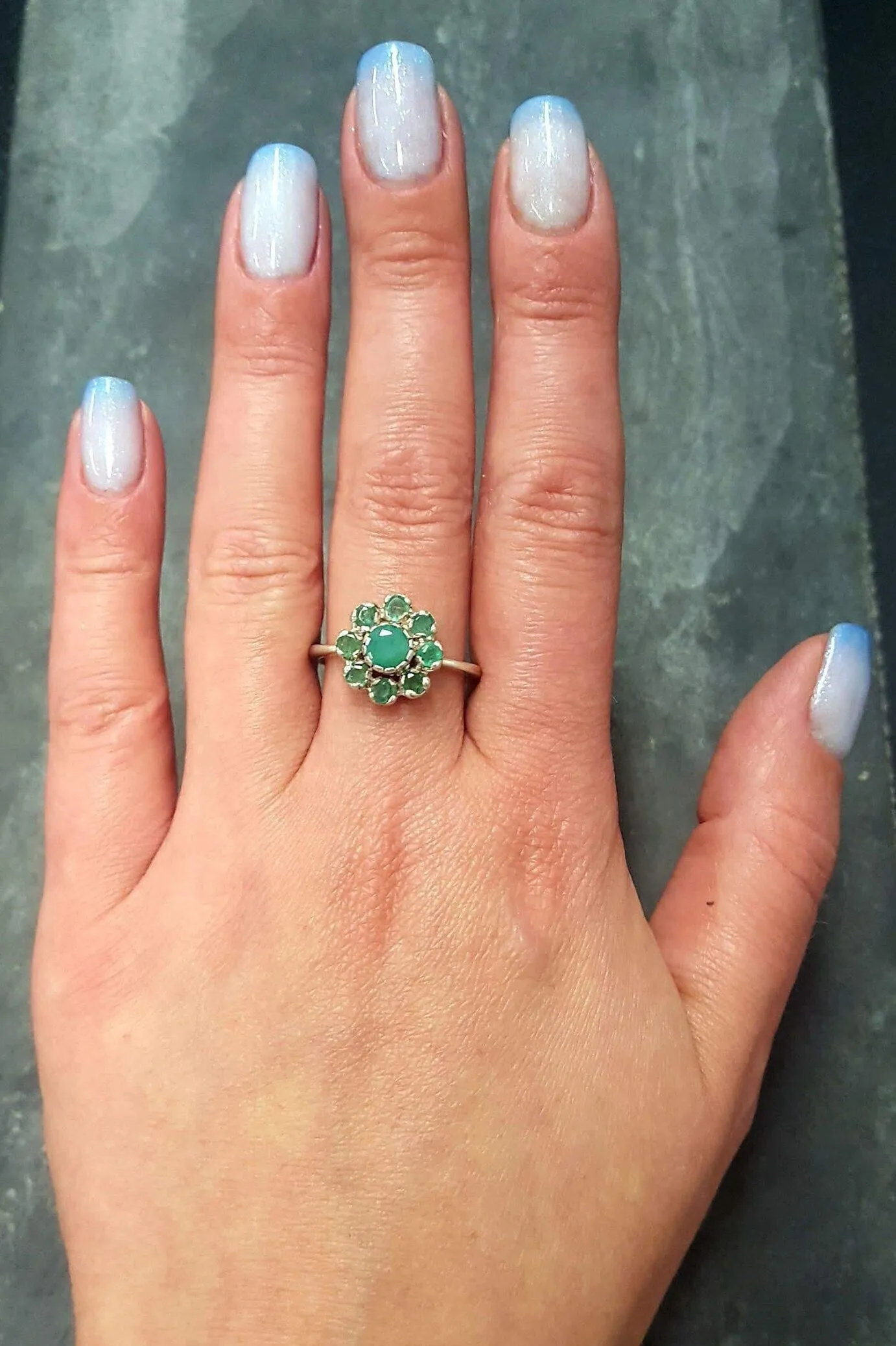 Flower Emerald Ring - Natural Emerald Ring - Green Flower Ring