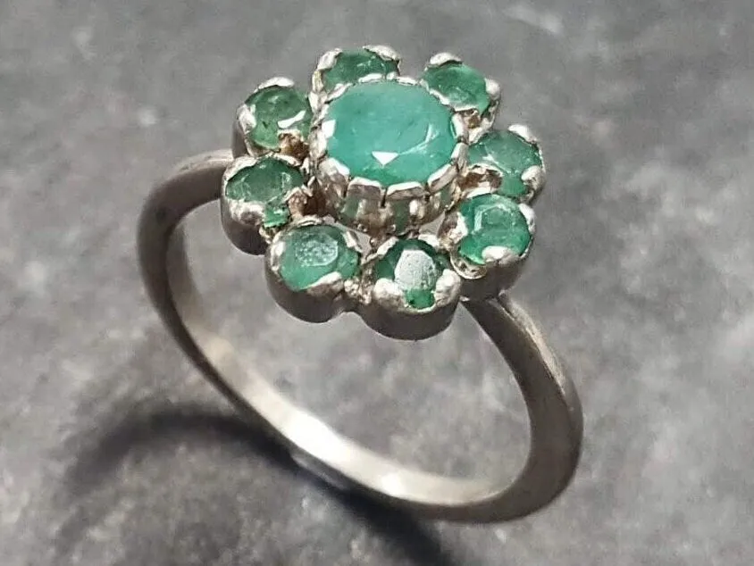 Flower Emerald Ring - Natural Emerald Ring - Green Flower Ring