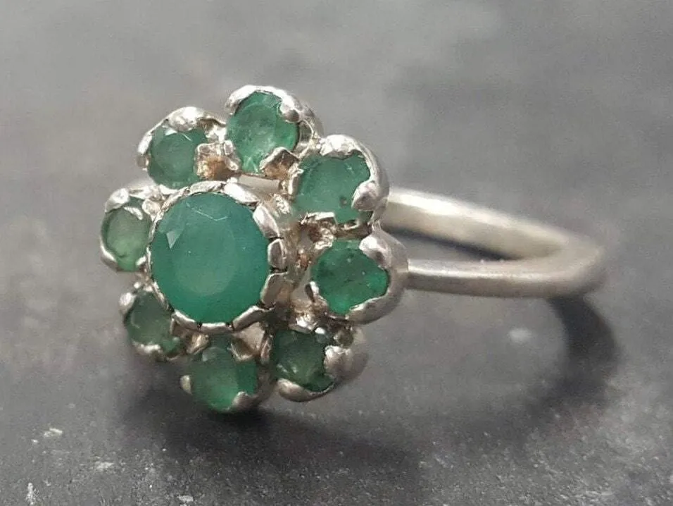 Flower Emerald Ring - Natural Emerald Ring - Green Flower Ring