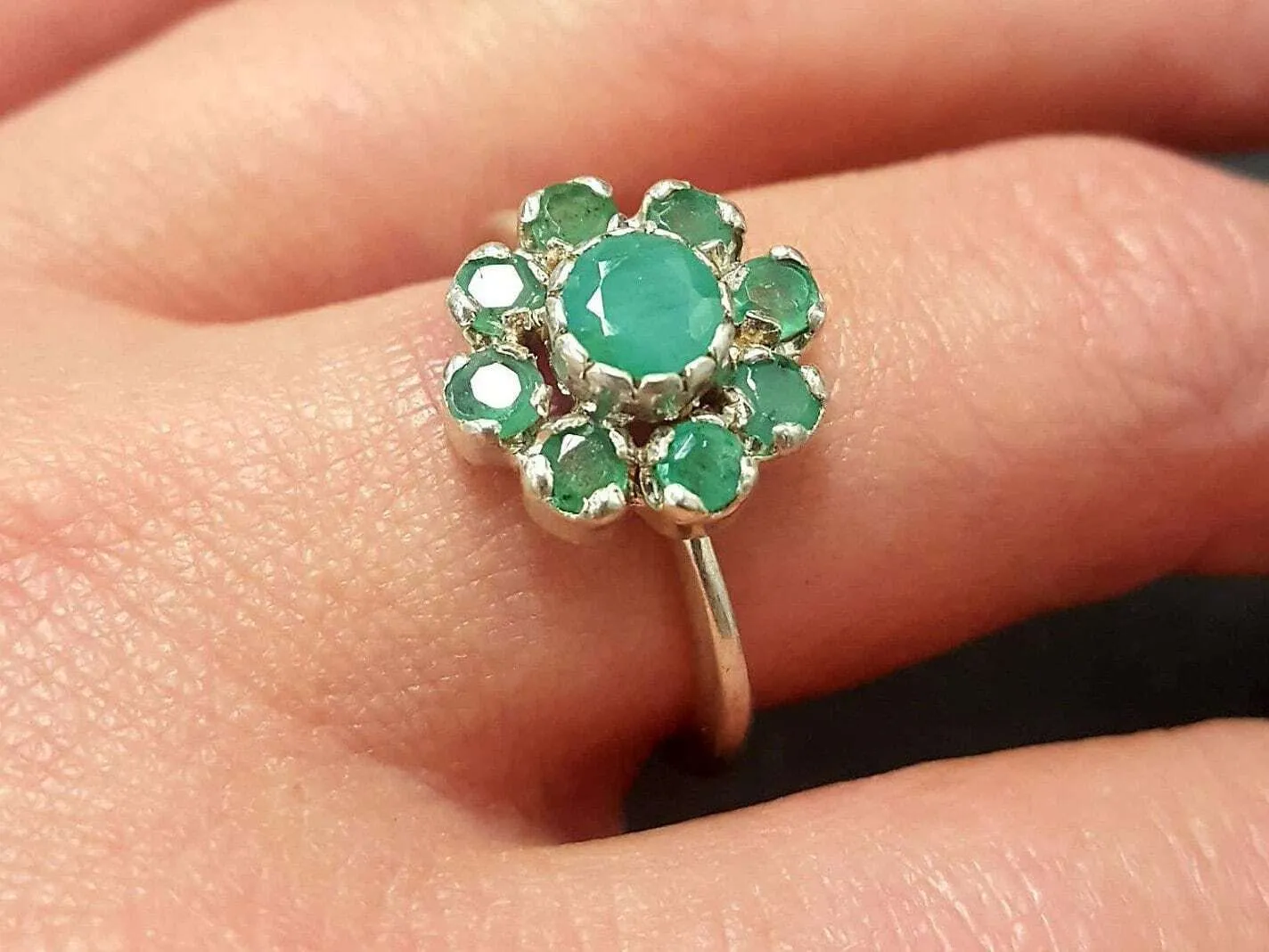 Flower Emerald Ring - Natural Emerald Ring - Green Flower Ring