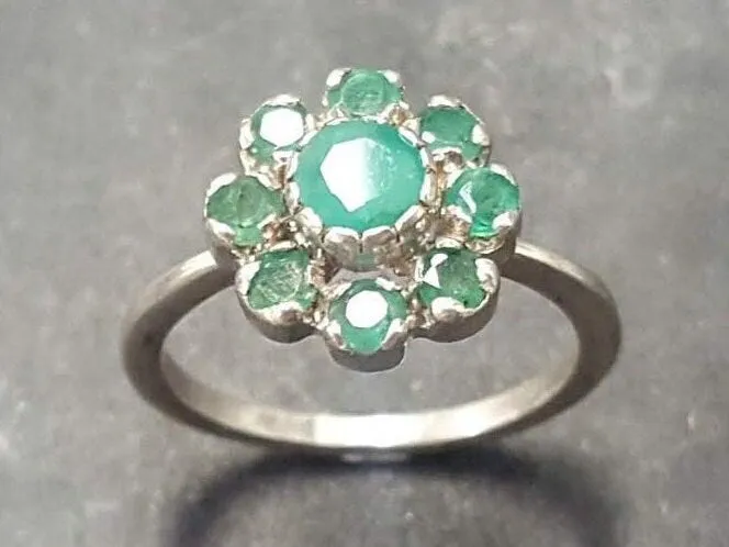Flower Emerald Ring - Natural Emerald Ring - Green Flower Ring