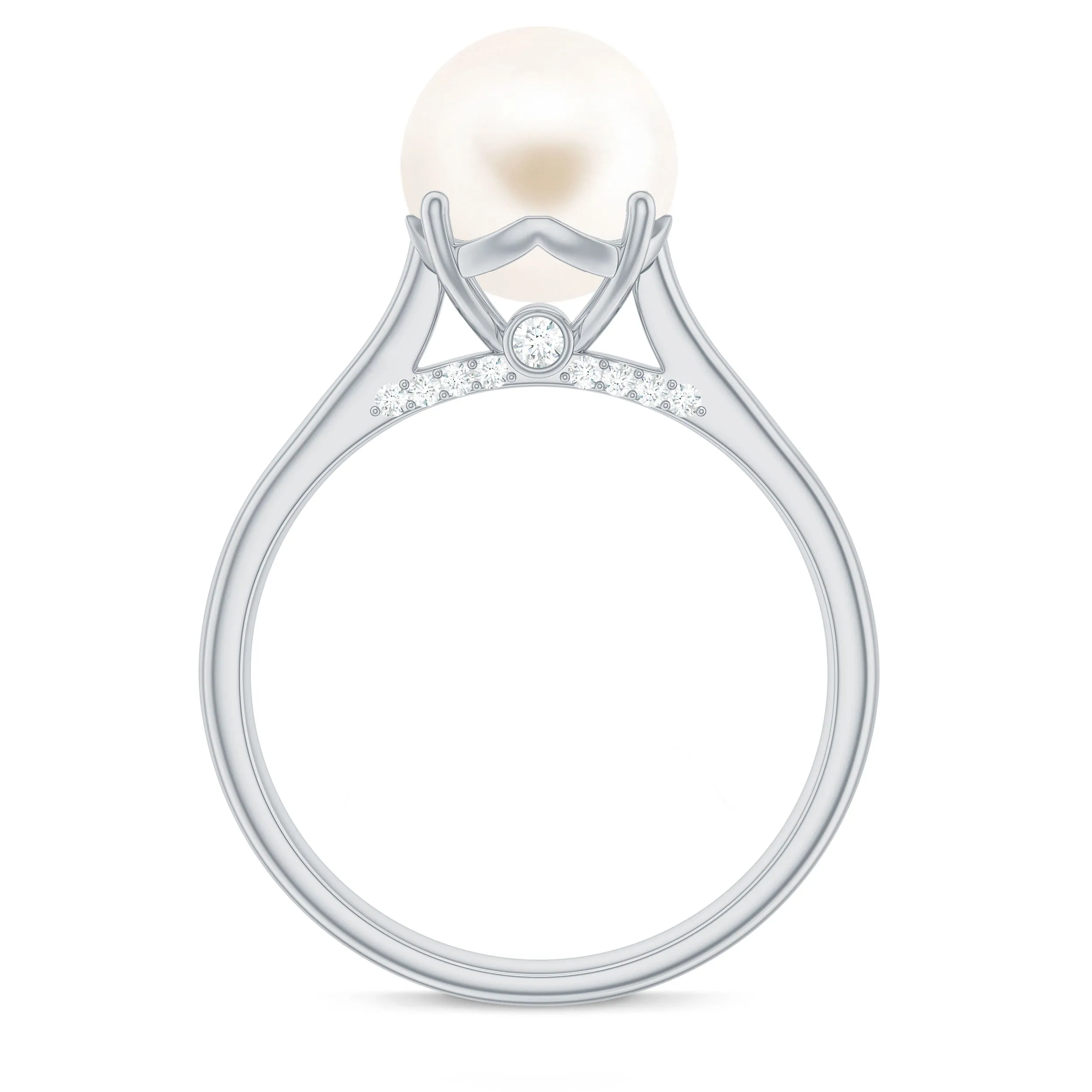 Freshwater Pearl Solitaire with Diamond Ring