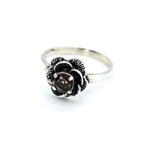 Genuine Quartz Ring - Flower Engagement Ring - Smoky Topaz Ring