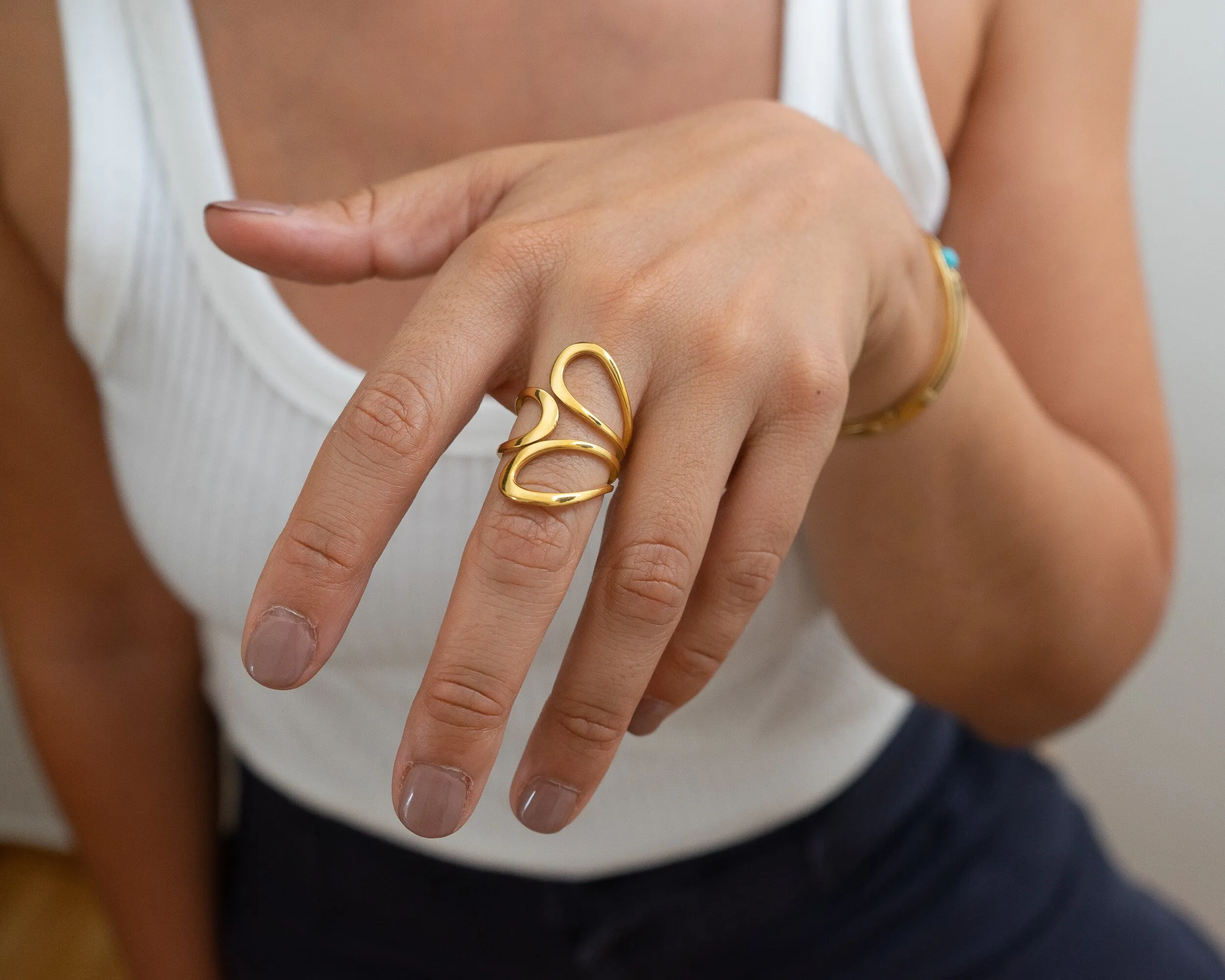 Gold Dainty Abstract Wireframe Ring