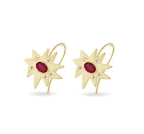 Gold Midi KAPOW! Earrings with Ruby