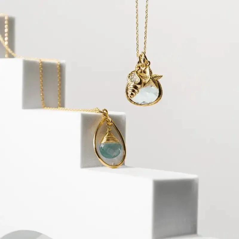 Gold Necklace with Blue Shell Pendant