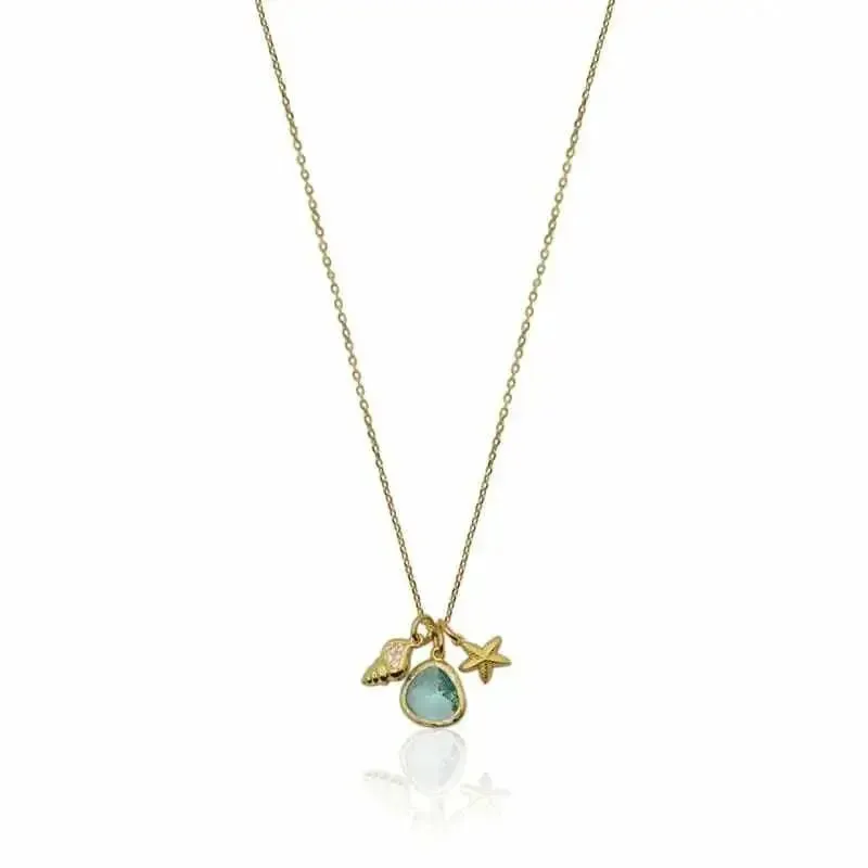 Gold Necklace with Blue Shell Pendant