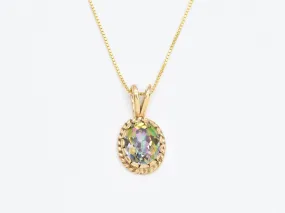 Gold Topaz Pendant - Natural Mystic Topaz Necklace - Purple Oval Necklace