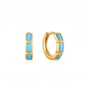Gold Turquoise Huggie Hoop Earrings E033-04G