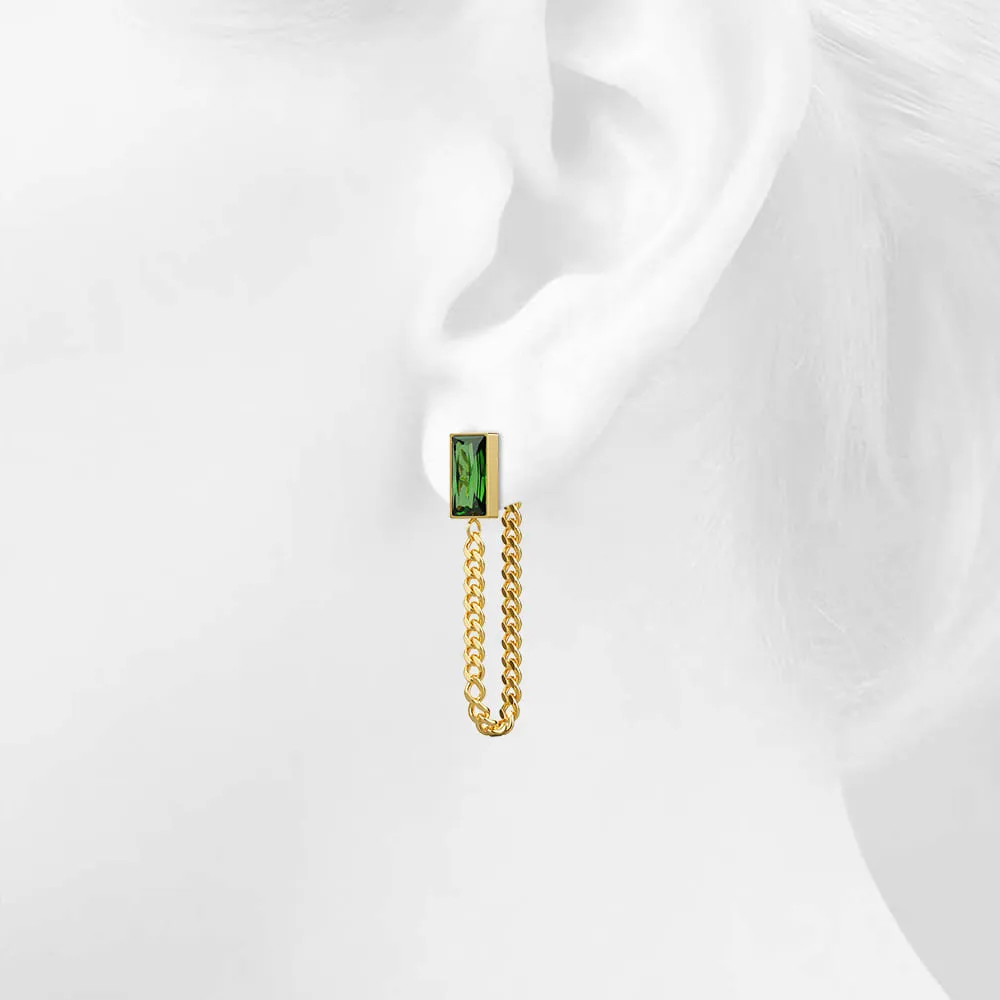 Green Zirconia Dangly Stud Earrings - 45mm